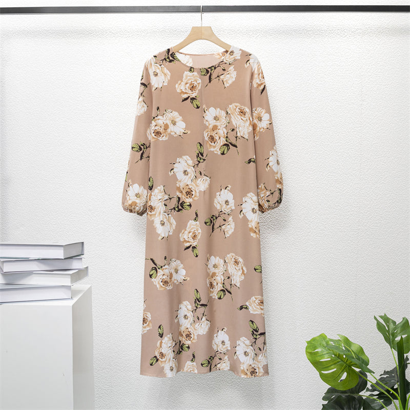 Spring Summer Muslim Dresses Full Sleeve Printed Floral Casual Long Loose Chiffon Dress Women Maxi Dresses With Pocket Mujer Vestidoes