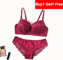 Ladies Underwear Set Sexy Full Lace With Steel Ring Massage  Two-Breasted Bra
