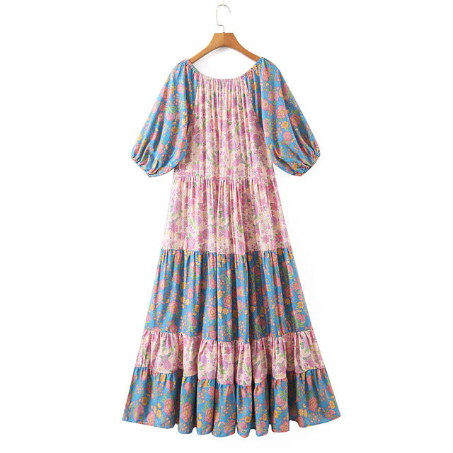 Cotton Floral Print Maxi Dress Vintage Chic Patchwork Boho Summer Women Dress Holiday Sexy Ladies Woman Dress Vestidos