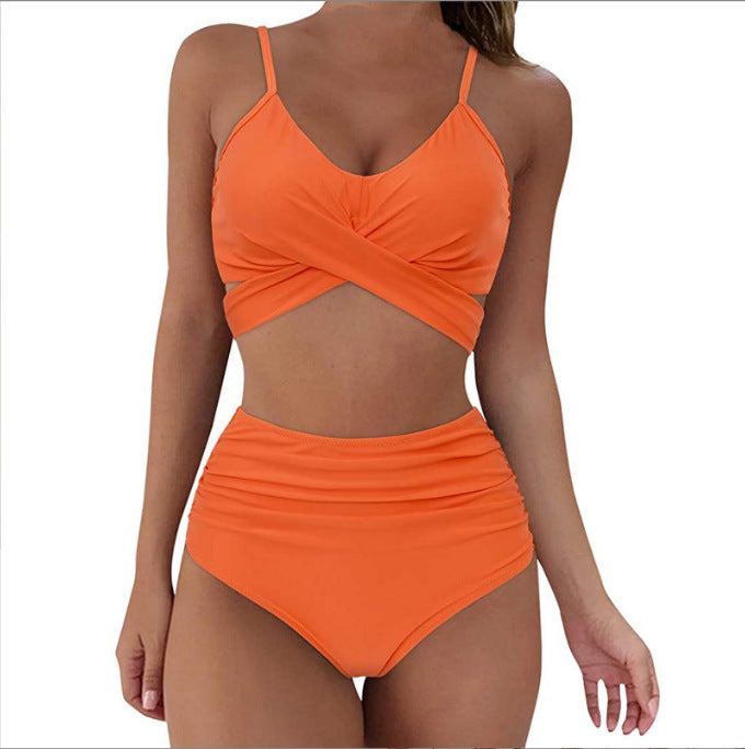 High Waist Bikini Fold Over Plus Size Swimsuit 2023 Push Up Swimsuit Tie Dye Printed Swimsuit Women's Strap Bikini Set Beach