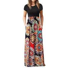 Vintage Floral Print Boho Dresses Women's Long Maxi Dress Party Beach Summer Dress Vestidos Short Sleeve Split Dress