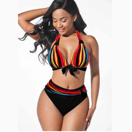 New foreign trade cross-border Europe and America sexy plus size printing split bikini swimsuit