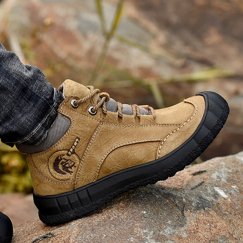 Cotton shoes men's winter thick-soled  outdoor hiking shoes waterproof leisure  -top leather shoes plus velvet