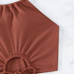 New solid color sling split swimsuit women's boxer sports beach bikini swimsuit
