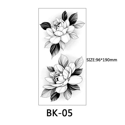 Pencil Sketch Flower Temporary Tattoos Sticker Women's Fashion Body Art Arm Wasit Tatoos Fake Black Rose Waterproof Tattoo Decal