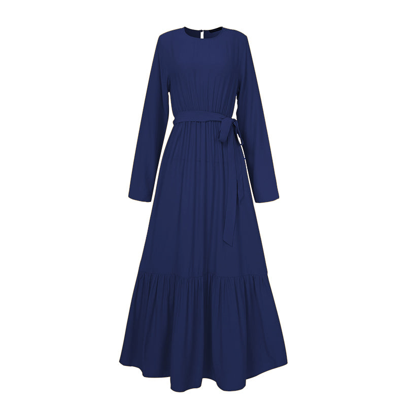 ZANZEA - Langes muslimisches Kleid mit Rüschensaum, lange Ärmel, einfarbig, Sommer, Dubai, Türkei, Abaya, Hijab, Plus Size