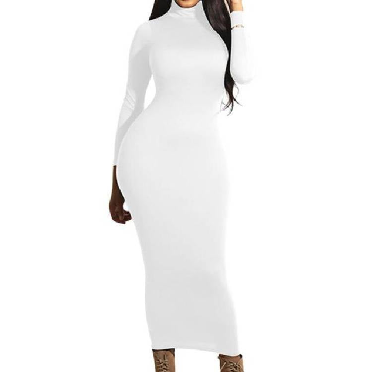Bodycon Long Dress Women Long Sleeve Turtleneck Autumn Winter Dress 2019 Red Black White Club Party Midi Dress