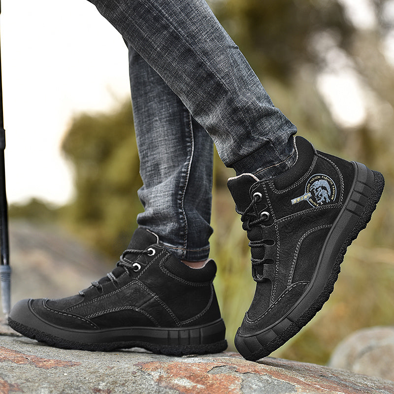 Cotton shoes men's winter thick-soled  outdoor hiking shoes waterproof leisure  -top leather shoes plus velvet