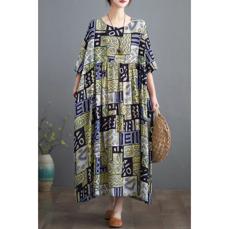 Middle-aged fat mother shows thin dress 150 jin 180 jin fat mm large size women's retro floral temperament long skirt