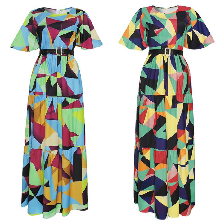 MD 2021 فستان نسائي للربيع والصيف طباعة أفريقية بوهو فساتين طويلة أنيقة قصيرة الأكمام الشيفون رداء رداء حفلات ملابس سيدة 