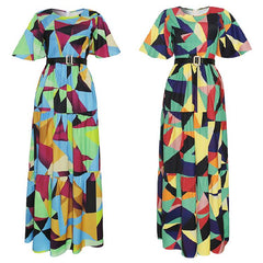 MD 2021 فستان نسائي للربيع والصيف طباعة أفريقية بوهو فساتين طويلة أنيقة قصيرة الأكمام الشيفون رداء رداء حفلات ملابس سيدة 