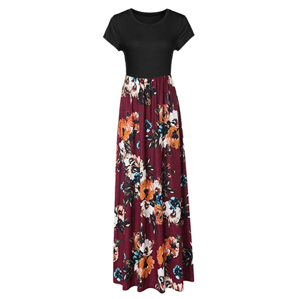 Vintage Floral Print Boho Dresses Women's Long Maxi Dress Party Beach Summer Dress Vestidos Short Sleeve Split Dress