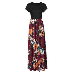 Vintage Floral Print Boho Dresses Women's Long Maxi Dress Party Beach Summer Dress Vestidos Short Sleeve Split Dress