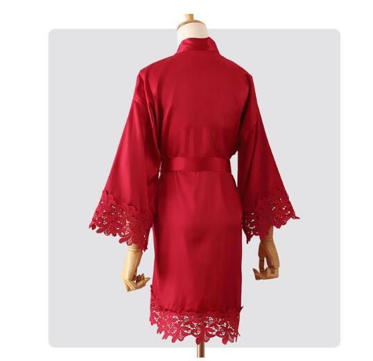 Summer Lace Sleepwear Wedding Robe Gown Bride Bridemaid Solid  Kimono Bathrobe Women Casual Home Night Dress M L Xl