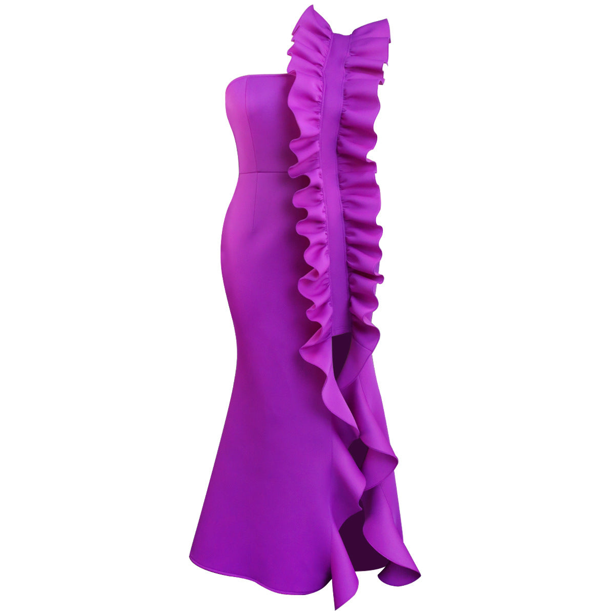 Women Maxi Party Dress One Shoulder Backless Purple Long Ruffles Bodycon Fishtail Evening Event Birthday Gowns African Clubwear