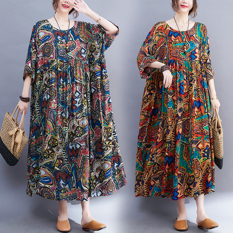 منتج صيفي جديد، فني قديم، دهون تقلل من العمر مم 200 رطل، فستان قطني كبير مطبوع بأكمام قصيرة 