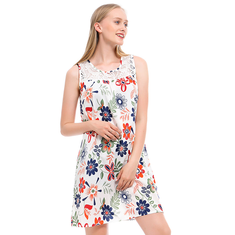 2023 Women Summer Dresses Boho Style Printed Beach Dress Loose Mini Party Dress Tank Top