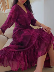 Burgundy Printed Dress