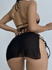 New drawstring straps solid color three-piece sexy bikini