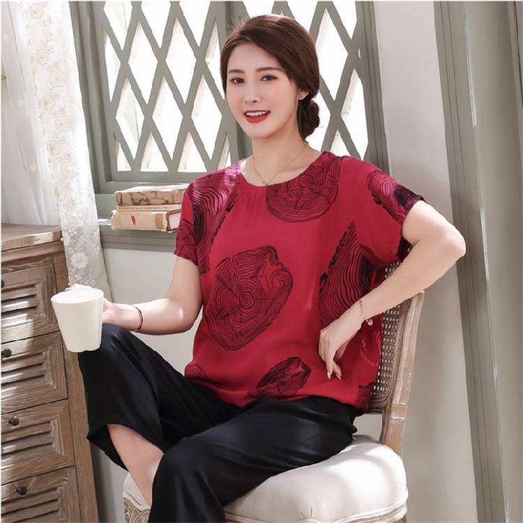 Pajamas set middle aged and elderly women's mom summer cotton Nightgown two piece suit grandma short sleeve large size new