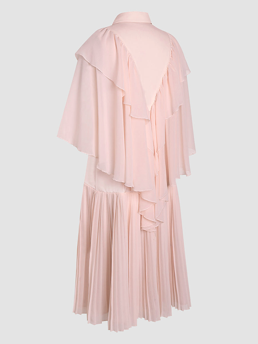 Pink chiffon elegant ruffled pleated dress