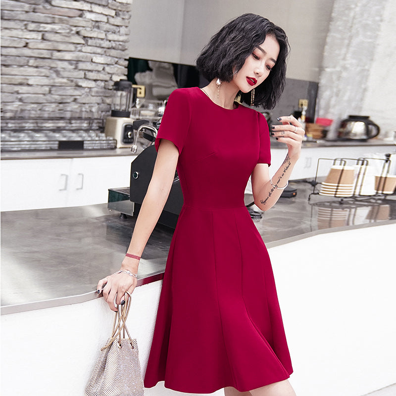 Ladies round neck short sleeve simple fashion party dress birthday party evening dress