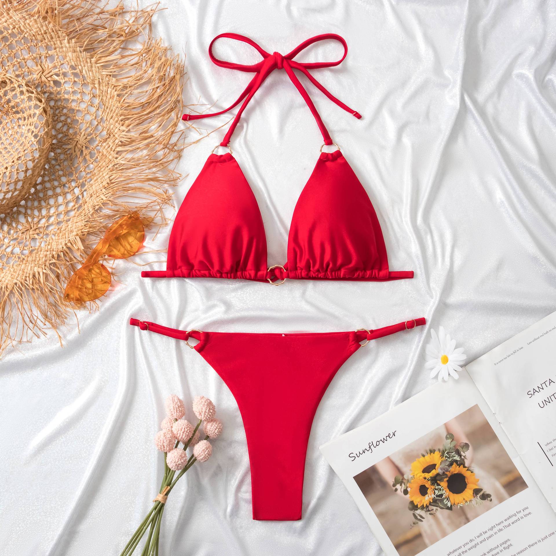 Sheng Baijia 2023 cross-border  jewelry swimsuit sexy  nylon glossy fabric two-piece split swimsuit