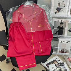 Autumn and winter new ladies   ice silk  cardigan pajamas home clothes set