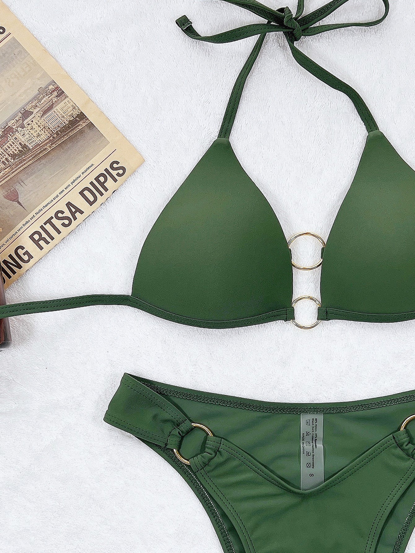 Outer single swimsuit  solid color bikini ladies split swimsuit triangle steel ring bikini
