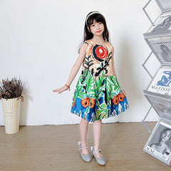 New style skirt abstract girl bohemian dress European and American style retro suspender skirt