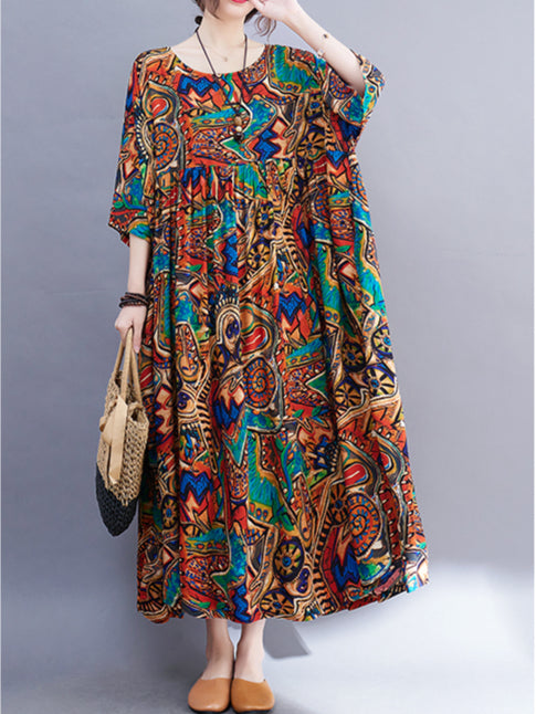 منتج صيفي جديد، فني قديم، دهون تقلل من العمر مم 200 رطل، فستان قطني كبير مطبوع بأكمام قصيرة 