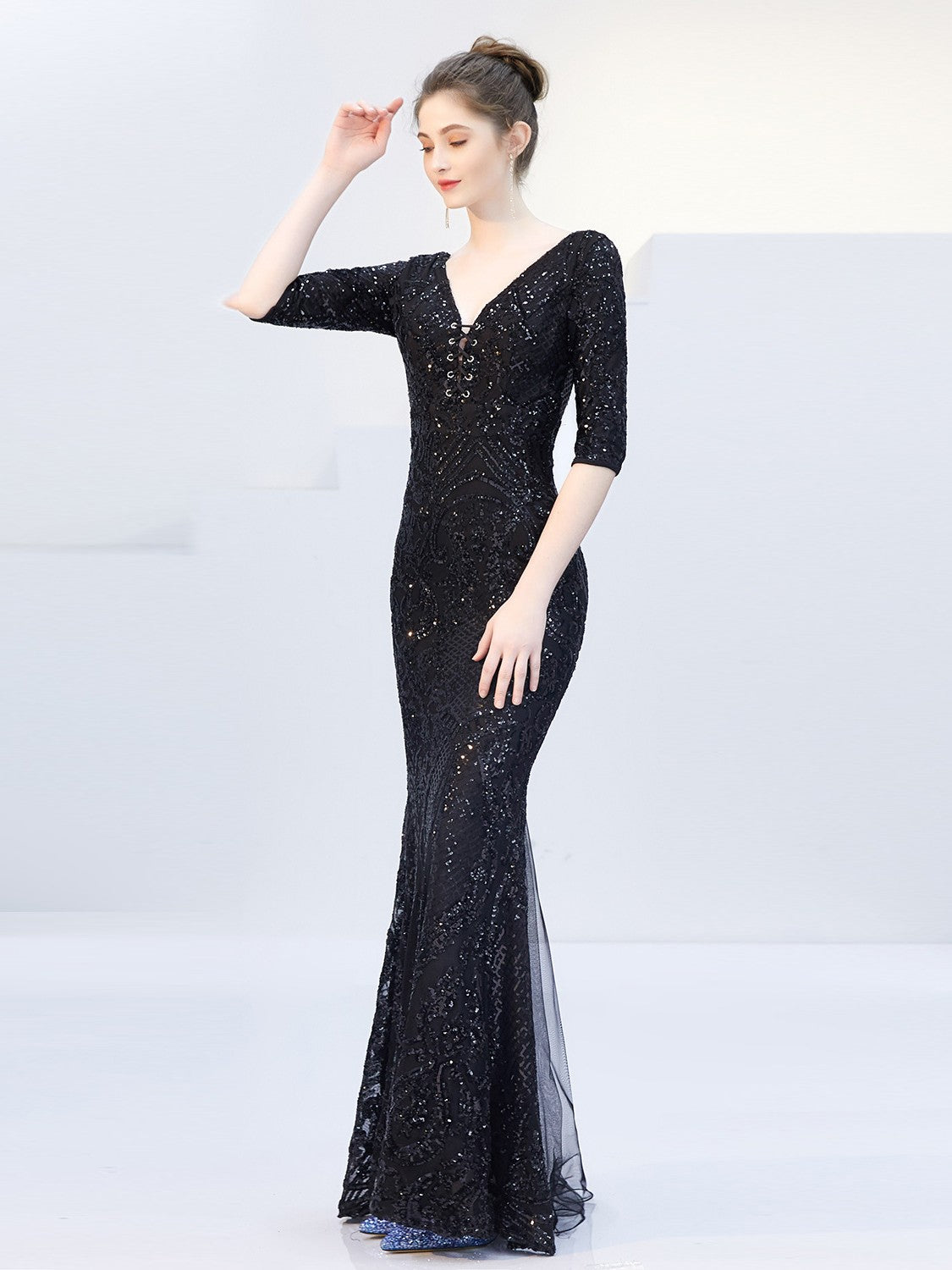 Ma'am sexy Slim grandeurnoble long-style Evening dress black party fashion Full dress