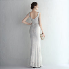 New sequined ladies banquet temperament V-neck show figure long aura queen dinner fishtail skirt