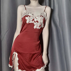 Ladies Fashion Lace Stitching Simulated Silk Homewear Nightdress J2JX1014YML