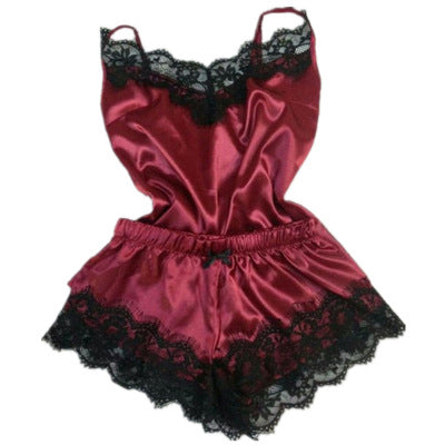 جنسي الملابس الداخلية الأمازون الساخن الدانتيل الساتان منامة ثوب النوم طقم المنزل من قطعتين 