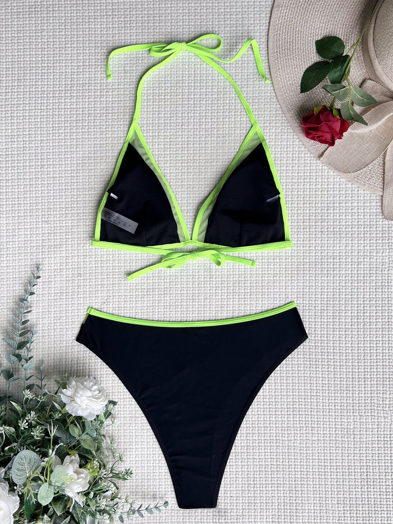 Chan double new bikini color-block swimsuit European and American backless swimsuit women's color-block swimsuit strap bikini