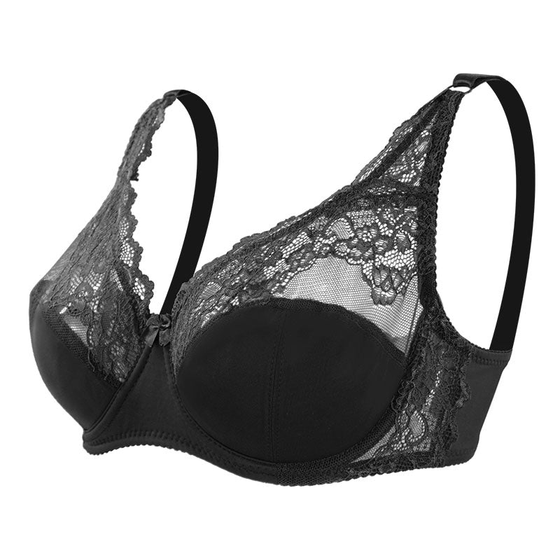 Adjustable women's large size lace bra with steel ring thin underwear