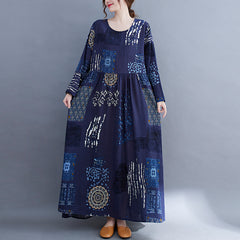 Large size women's clothing 2022 early autumn new literary and artistic large size fat MM plus fertilizer to increase printing long-sleeved dress