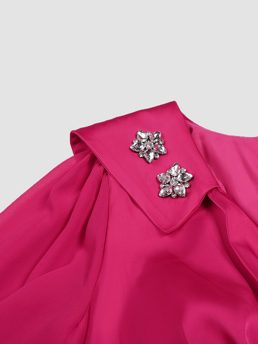 Rose Red Elegant Hot Diamond Neckline Waist  Dress