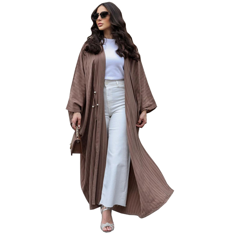Middle Eastern Arab robe modest2023 Muslim Dubai fashion European solid color striped bat sleeve casual large size cardigan