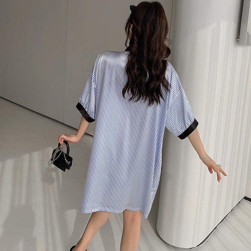 Ice Silk Silk Pajamas Ladies Summer Playful Cute Big Bow Cardigan  Large Nightdress