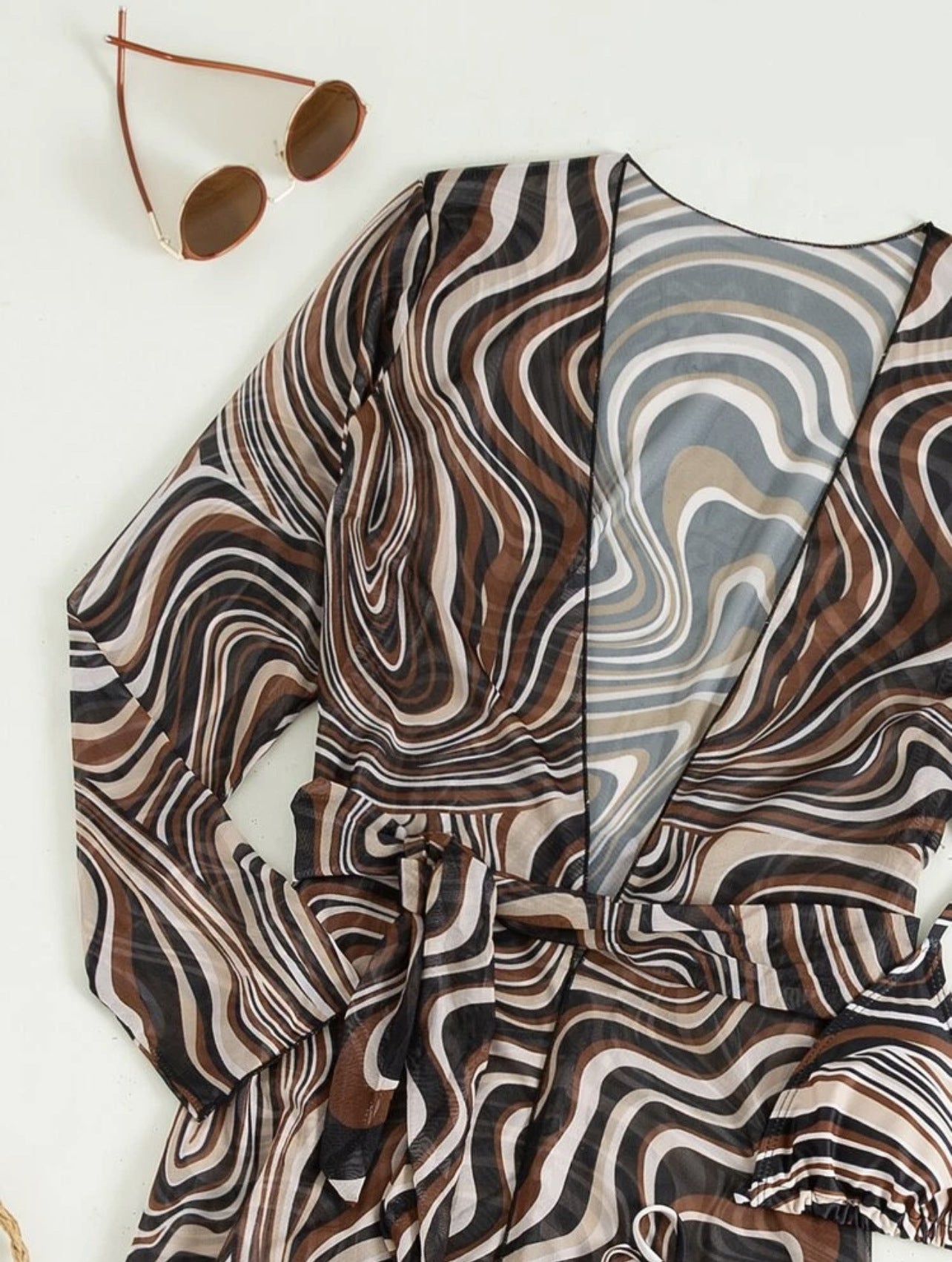 New striped lace-up dress mesh three-piece bikini