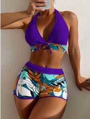2023 Halter Bikini Set Short Swimsuit Women High Waist Swimwear Female Printed Bathers Swimming Bathing Swim Suit Beachwear