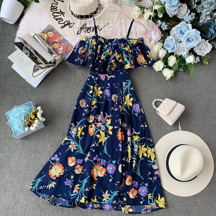 [فستان بحمالات بدون أكتاف برقبة واحدة] فستان رمضاني على الطراز العرقي العربي ذو ثنيات على شاطئ البحر لقضاء العطلات والترفيه فستان مطبوع يناسب الجميع