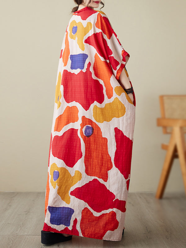 Women's Summer V-neck Thin Cotton Linen Dress Large Size  Literary Vacation Style Beach Skirt Retro Covering Meat Long Robe