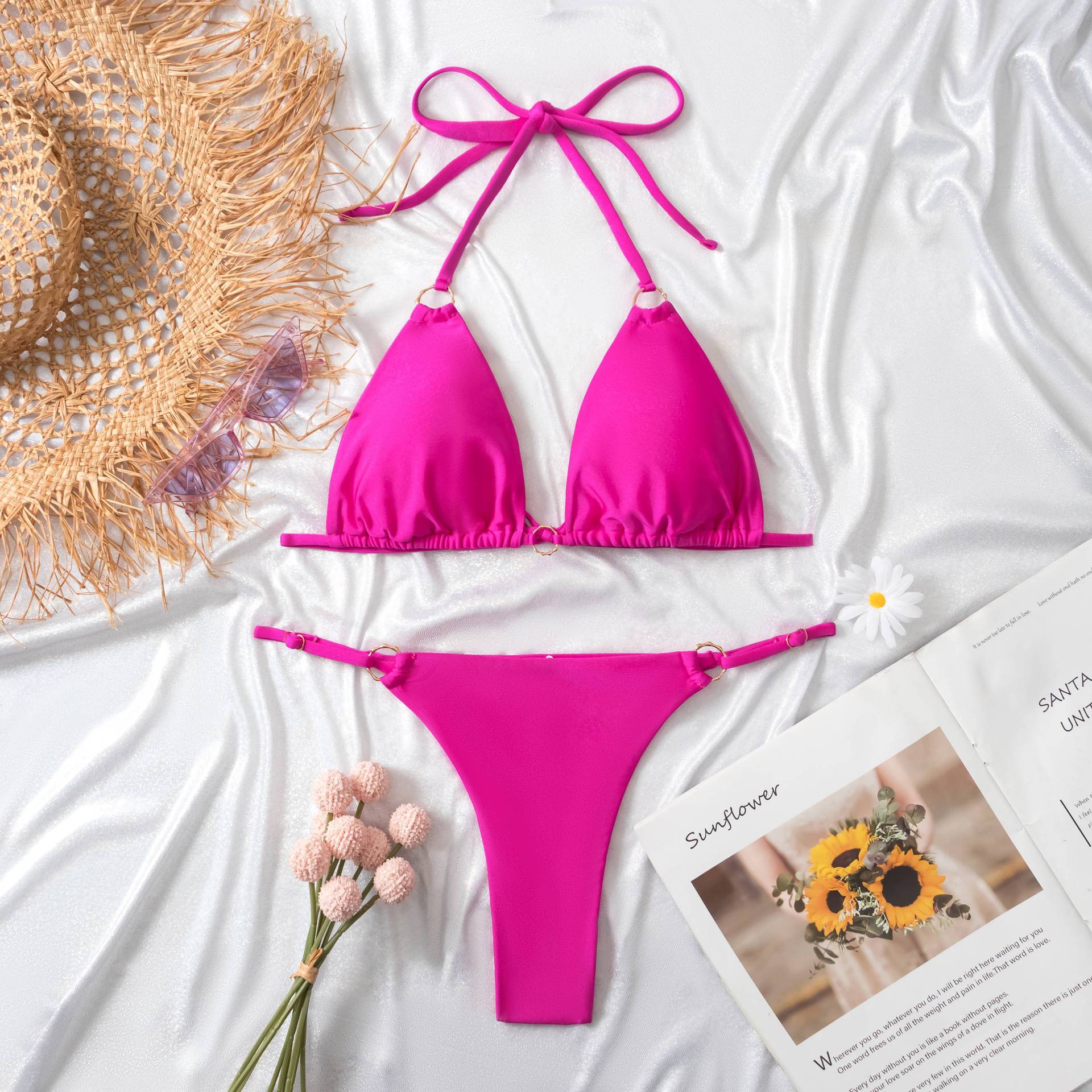 Sheng Baijia 2023 cross-border  jewelry swimsuit sexy  nylon glossy fabric two-piece split swimsuit