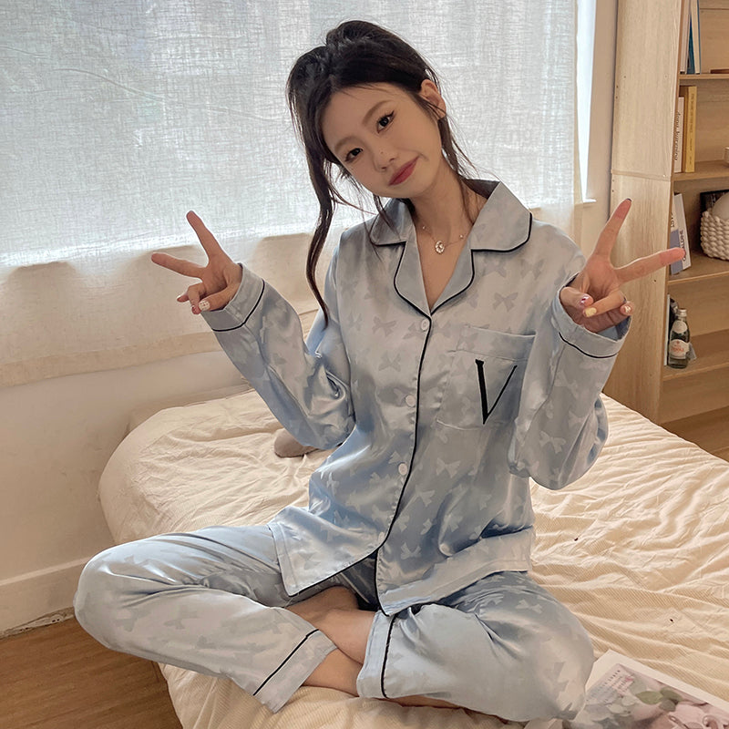 Autumn and winter new women's  - ice and snow silk  cardigan pajamas home clothes set