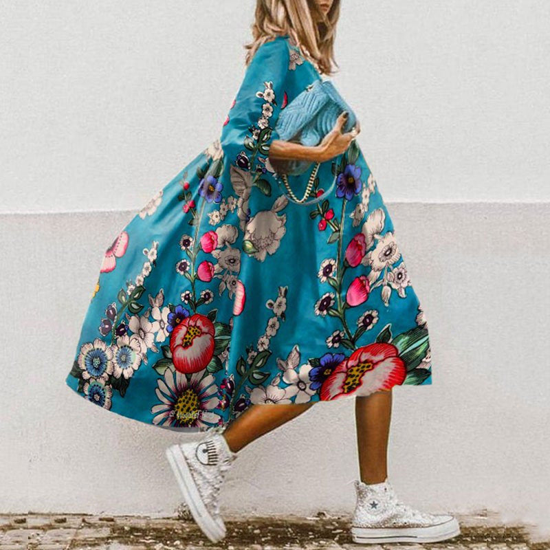 Summer Floral Print Dress Women Vintage O Neck Half Sleeve Loose  A-Line Dress 2023 Elegant Boho Beach Party Long Dress Vestidos