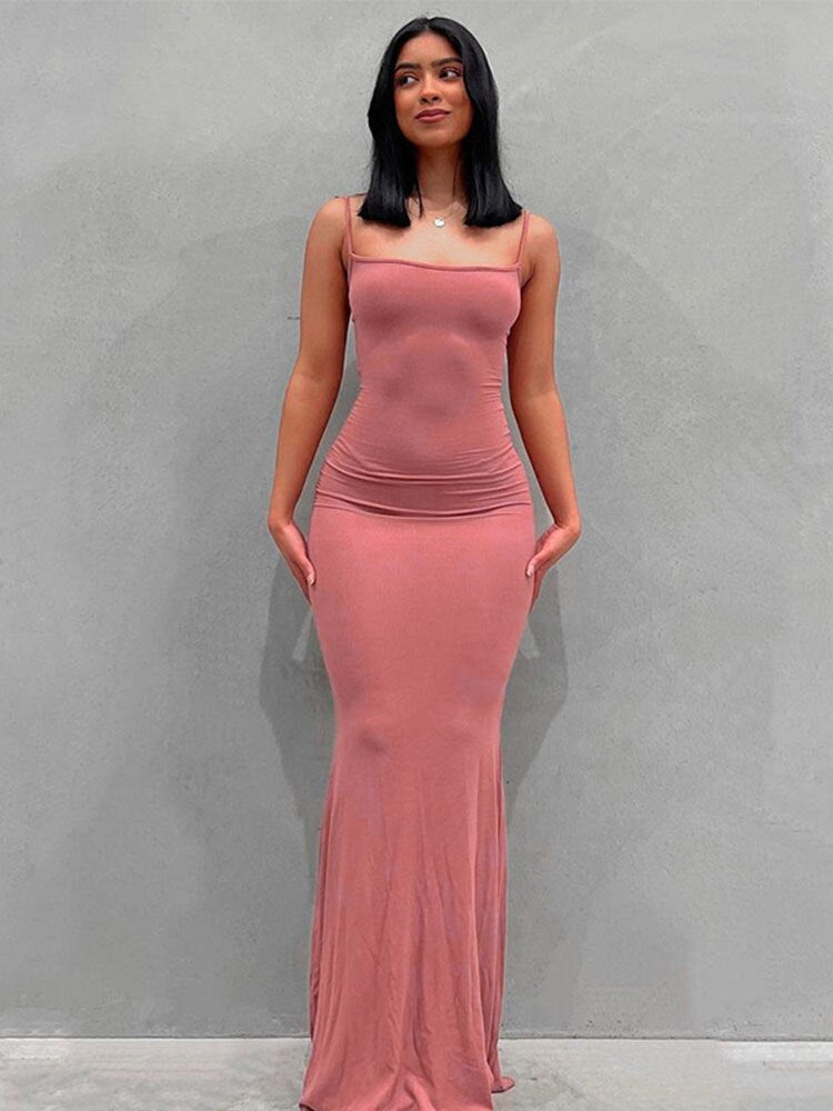 Satin Slip Sleeveless Backless Slim Sexy Maxi Dress 2022 Spring Women Party Y2K Concise Bodycon Elegant Clothing