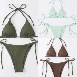 2023 European and American new sexy three-point small pit strip split swimsuit bikini bikini